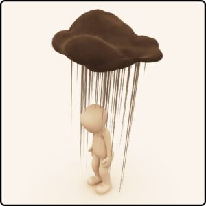 Image stands under a dark cloud with rain pouring down