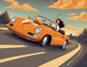 woman in Porche convertible on her way to emotional recovery