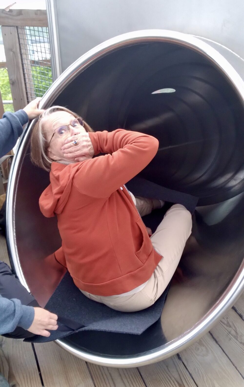 Lynn about to slide down a tunnel